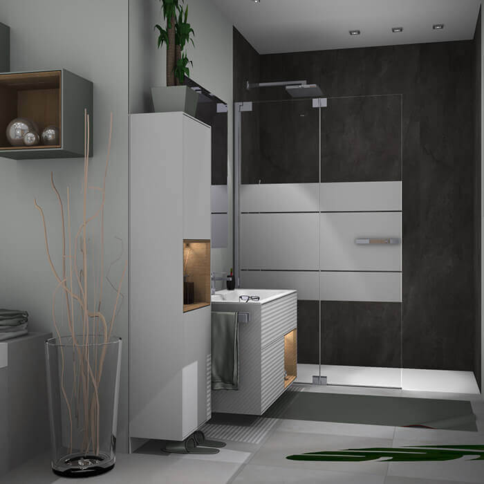 WALK-IN AVITO Vario Faltelement 2-teilig freistehend, mit Re-Cover in Tiefgrau
