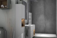 WALK-IN AVITO Vario Faltelement 2-teilig freistehend, mit Re-Cover in Betongrau – geöffnet