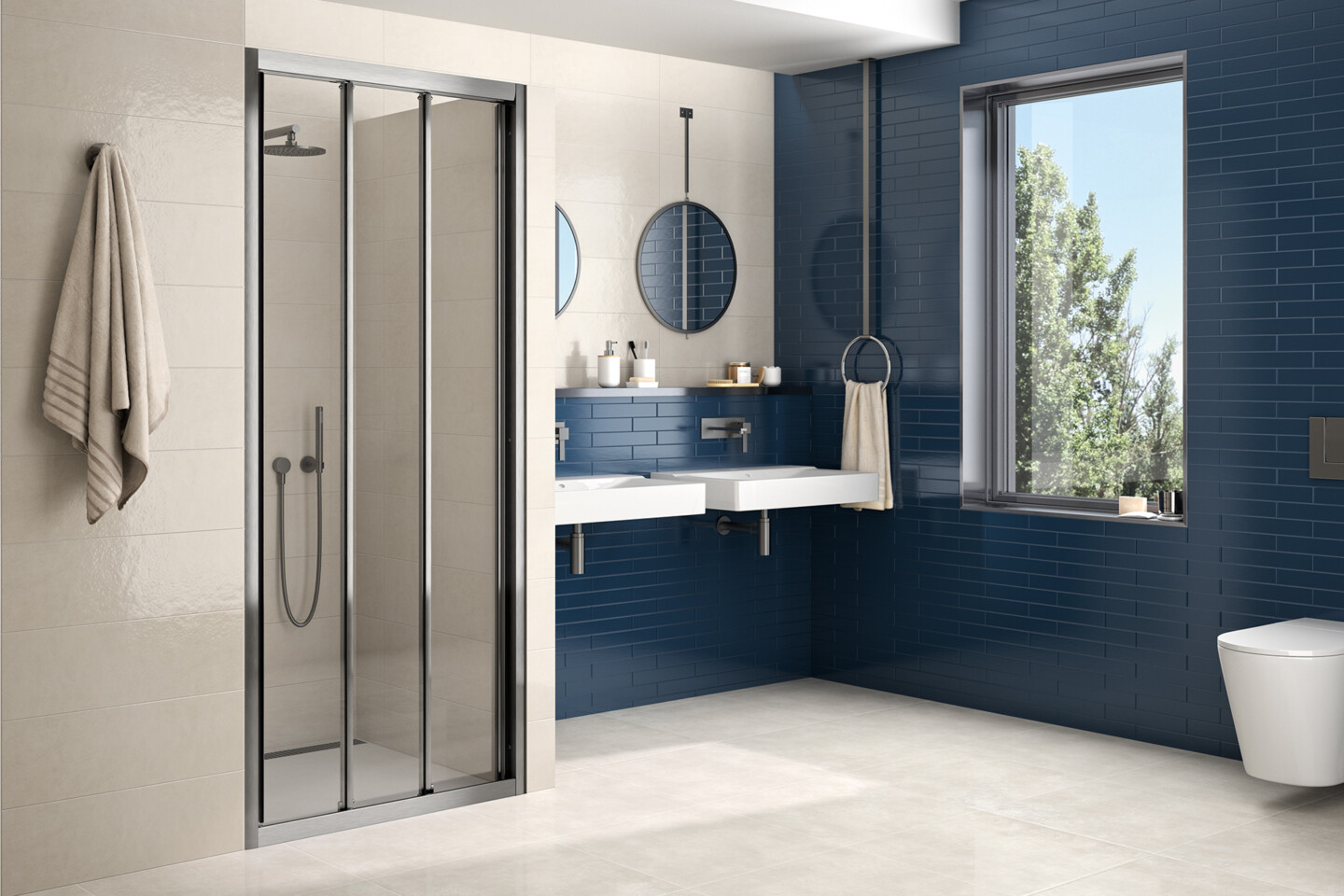 DRIVE 1.0 3-part sliding door in alcove, titan