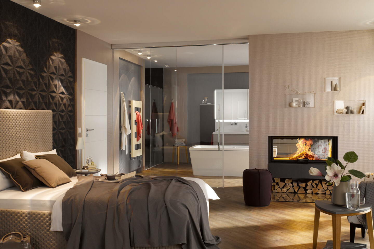 PIANA Trennwand zwischen Schlaf- und Badezimmer